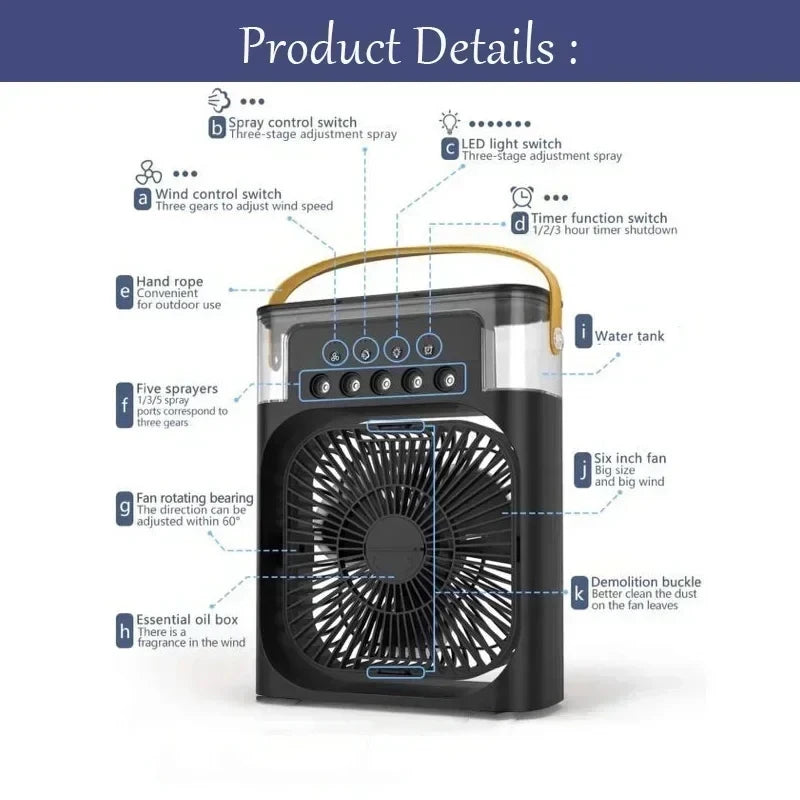 Ventilateur brumisateur 3-en-1 SELVAIR noir | Rafraîchisseur, humidificateur et LED