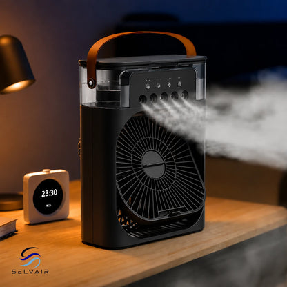 Ventilateur brumisateur 3-en-1 SELVAIR noir | Rafraîchisseur, humidificateur et LED