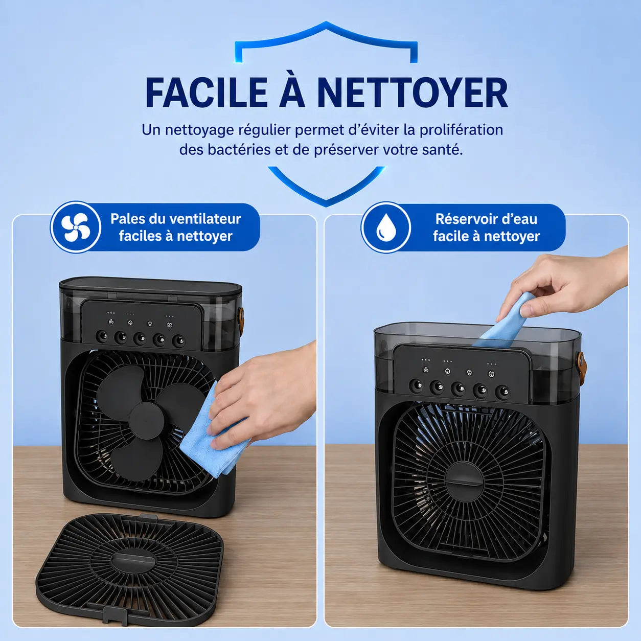 Ventilateur brumisateur 3-en-1 SELVAIR noir | Rafraîchisseur, humidificateur et LED