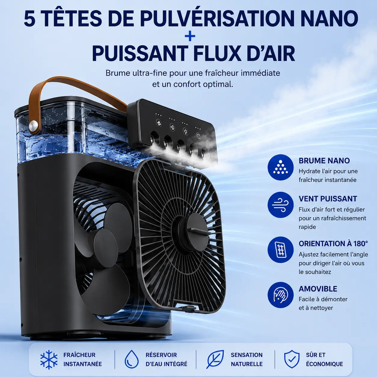 Ventilateur brumisateur 3-en-1 SELVAIR noir | Rafraîchisseur, humidificateur et LED