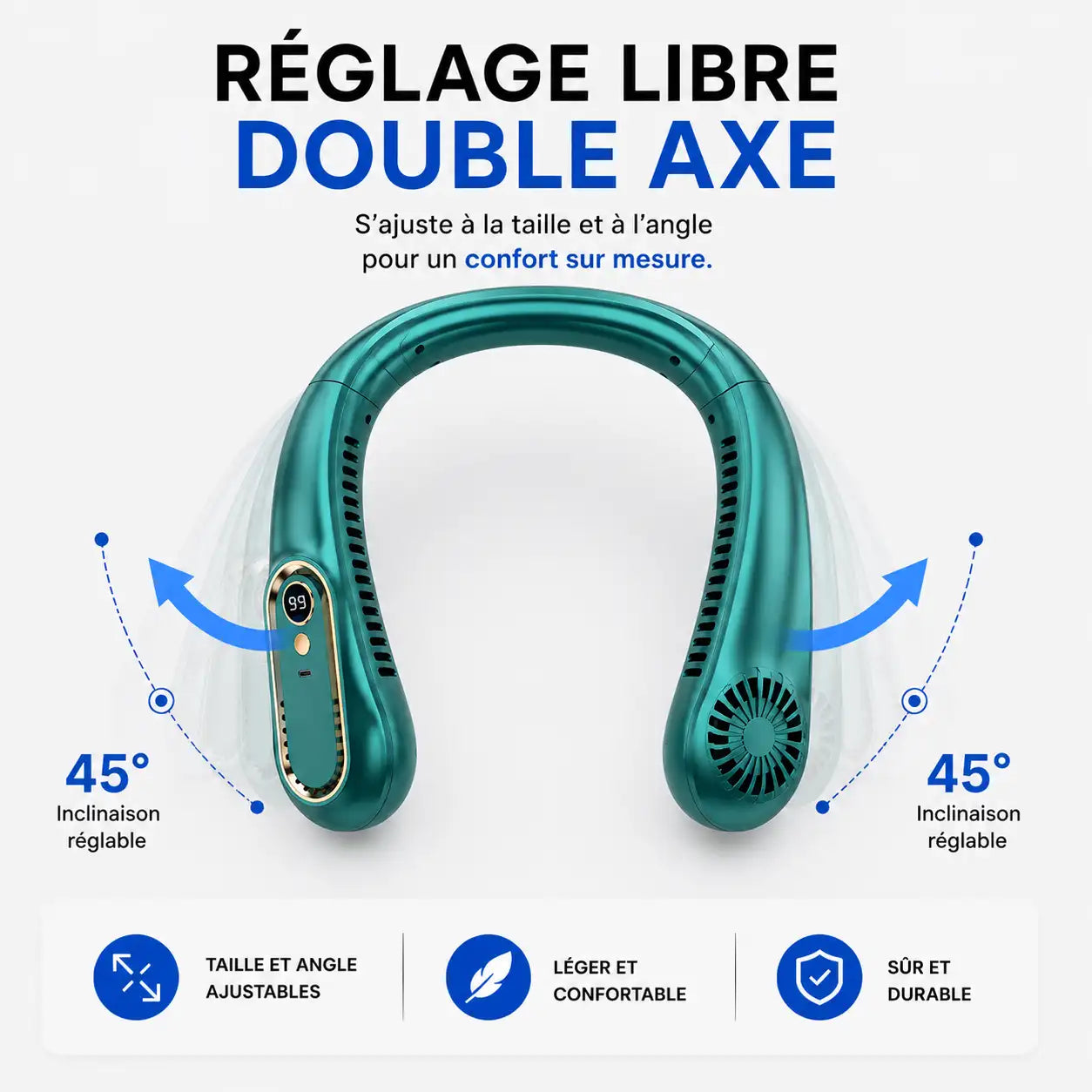Ventilateur cou vert LED rechargeable | SELVAIR